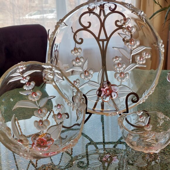 3 Mikasa Glass servingware {Rosella?} or Spring Medley with Pink on flowers? - Picture 2 of 3